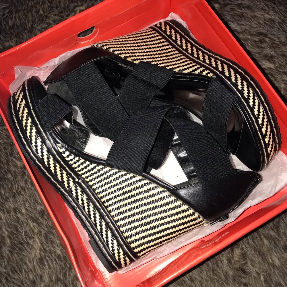 Black and Cream Platform Wedges